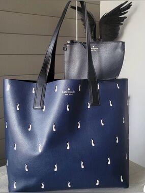 kate spade Navy Tote with Penguin Print and Matching Wristlet